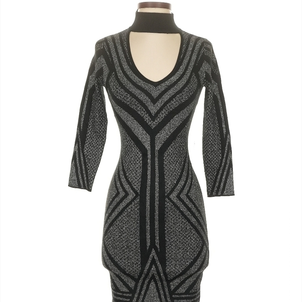 Express Elegant Black and Gray Patterned Dress